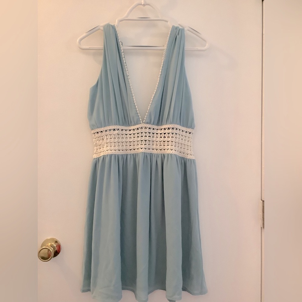 Elegant Blue Dress with Lace Detail